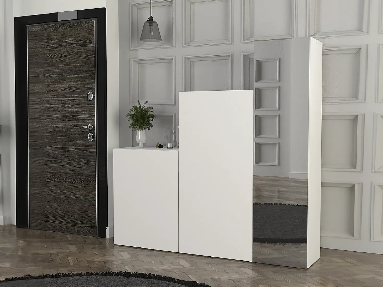 Móvel De Entrada|Vente-unique Guarda-roupa modular com 1 espelho e 3 portas - TELEZA Branco