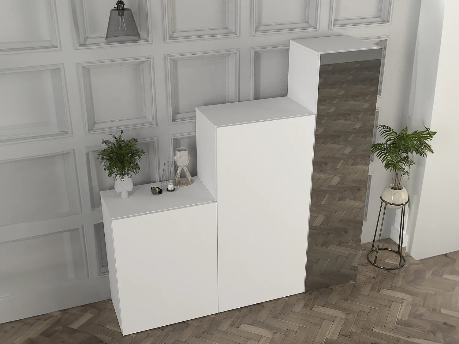 Móvel De Entrada|Vente-unique Guarda-roupa modular com 1 espelho e 3 portas - TELEZA Branco