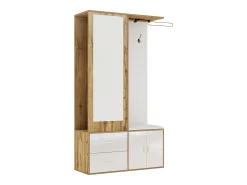 Outlet ModernLuxe Guarda-roupa 100x38x108.1 cm - Com espelho - Com sapateiro - Com ganchos e cabides retráteis - Branco + Natural Natural claro / Branco