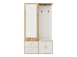 Outlet ModernLuxe Guarda-roupa 100x38x108.1 cm - Com espelho - Com sapateiro - Com ganchos e cabides retráteis - Branco + Natural Natural claro / Branco