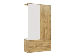 Outlet ModernLuxe Guarda-roupa 100x38x108.1 cm - Com espelho - Com sapateiro - Com ganchos e cabides retráteis - Branco + Natural Natural claro / Branco