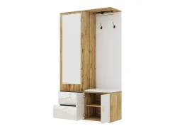 Outlet ModernLuxe Guarda-roupa 100x38x108.1 cm - Com espelho - Com sapateiro - Com ganchos e cabides retráteis - Branco + Natural Natural claro / Branco