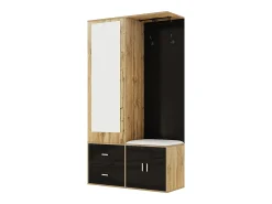 ModernLuxe Guarda-roupa 100x38x108.1 cm - Com espelho - Com sapateiro - Com ganchos e cabides retráteis - Preto + Natural^ Móvel De Entrada