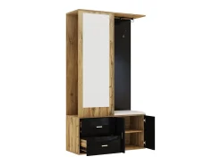 ModernLuxe Guarda-roupa 100x38x108.1 cm - Com espelho - Com sapateiro - Com ganchos e cabides retráteis - Preto + Natural^ Móvel De Entrada