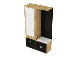 ModernLuxe Guarda-roupa 100x38x108.1 cm - Com espelho - Com sapateiro - Com ganchos e cabides retráteis - Preto + Natural^ Móvel De Entrada