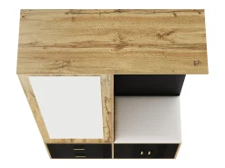 ModernLuxe Guarda-roupa 100x38x108.1 cm - Com espelho - Com sapateiro - Com ganchos e cabides retráteis - Preto + Natural^ Móvel De Entrada
