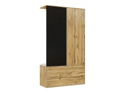 ModernLuxe Guarda-roupa 100x38x108.1 cm - Com espelho - Com sapateiro - Com ganchos e cabides retráteis - Preto + Natural^ Móvel De Entrada