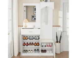 Clearance Merax Guarda-roupa/armário combinado e sapateira com espelho + 1 gaveta + 3 portas - 110 x 33 x 185,5 - MDF - Branco