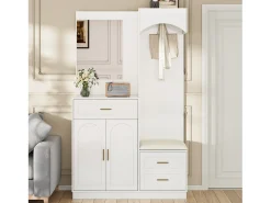 Clearance Merax Guarda-roupa/armário combinado e sapateira com espelho + 1 gaveta + 3 portas - 110 x 33 x 185,5 - MDF - Branco