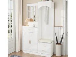 Clearance Merax Guarda-roupa/armário combinado e sapateira com espelho + 1 gaveta + 3 portas - 110 x 33 x 185,5 - MDF - Branco