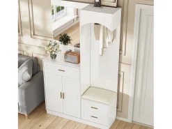 Clearance Merax Guarda-roupa/armário combinado e sapateira com espelho + 1 gaveta + 3 portas - 110 x 33 x 185,5 - MDF - Branco