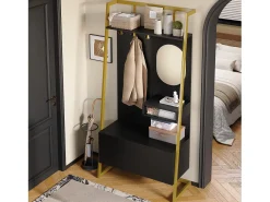 Sale Merax Guarda-roupa/armário de armazenamento com espelho + sapateira - ganchos de metal - 78 x 38,5 x 180,5 cm - MDF - Preto
