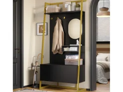 Sale Merax Guarda-roupa/armário de armazenamento com espelho + sapateira - ganchos de metal - 78 x 38,5 x 180,5 cm - MDF - Preto