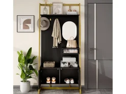 Sale Merax Guarda-roupa/armário de armazenamento com espelho + sapateira - ganchos de metal - 78 x 38,5 x 180,5 cm - MDF - Preto