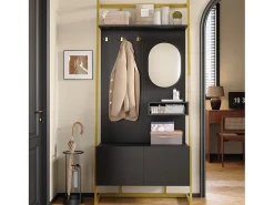 Sale Merax Guarda-roupa/armário de armazenamento com espelho + sapateira - ganchos de metal - 78 x 38,5 x 180,5 cm - MDF - Preto