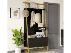 Sale Merax Guarda-roupa/armário de armazenamento com espelho + sapateira - ganchos de metal - 78 x 38,5 x 180,5 cm - MDF - Preto