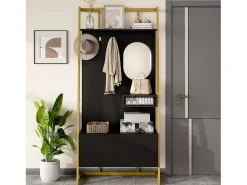 Sale Merax Guarda-roupa/armário de armazenamento com espelho + sapateira - ganchos de metal - 78 x 38,5 x 180,5 cm - MDF - Preto