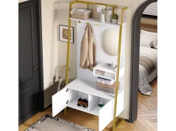 Sale Merax Guarda-roupa/armário de armazenamento com espelho + sapateira - ganchos de metal - 78 x 38,5 x 180,5 cm - MDF - Branco