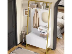 Sale Merax Guarda-roupa/armário de armazenamento com espelho + sapateira - ganchos de metal - 78 x 38,5 x 180,5 cm - MDF - Branco