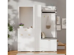Móvel De Entrada*Merax Guarda-roupa/cabideiro - 150 x 36 x 180 cm - com banco para sapatos + armário + espelho + gavetas - aglomerado - Branco
