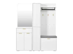 Móvel De Entrada*Merax Guarda-roupa/cabideiro - 150 x 36 x 180 cm - com banco para sapatos + armário + espelho + gavetas - aglomerado - Branco