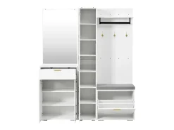 Móvel De Entrada*Merax Guarda-roupa/cabideiro - 150 x 36 x 180 cm - com banco para sapatos + armário + espelho + gavetas - aglomerado - Branco