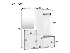 Móvel De Entrada*Merax Guarda-roupa/cabideiro - 150 x 36 x 180 cm - com banco para sapatos + armário + espelho + gavetas - aglomerado - Branco