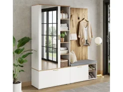 Discount Merax Guarda-roupa/cabideiro - 160 x 38 x 180 cm - com armário e banco para sapatos + varão para pendurar roupas + 4 ganchos + espelho + portas - aglomerado - Branco