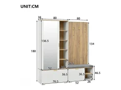 Discount Merax Guarda-roupa/cabideiro - 160 x 38 x 180 cm - com armário e banco para sapatos + varão para pendurar roupas + 4 ganchos + espelho + portas - aglomerado - Branco