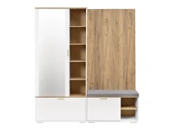 Discount Merax Guarda-roupa/cabideiro - 160 x 38 x 180 cm - com armário e banco para sapatos + varão para pendurar roupas + 4 ganchos + espelho + portas - aglomerado - Branco