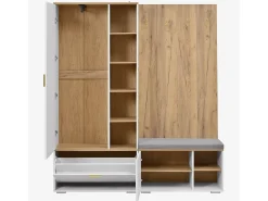 Discount Merax Guarda-roupa/cabideiro - 160 x 38 x 180 cm - com armário e banco para sapatos + varão para pendurar roupas + 4 ganchos + espelho + portas - aglomerado - Branco