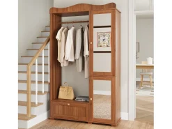 Móvel De Entrada*Merax Guarda-roupa/closet moderno e compacto - 115,5 x 38,5 x 194,5 cm - com espelho + espaço aberto para pendurar roupas + gaveta + 2 portas - MDF - marrom Castanho
