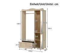 Móvel De Entrada|Merax Guarda-roupa/closet moderno e compacto - 115,5 x 38,5 x 194,5 cm - com espelho + espaço aberto para pendurar roupas + gaveta + 2 portas - MDF - cor natural Natural claro