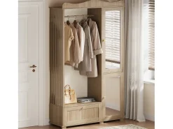 Móvel De Entrada|Merax Guarda-roupa/closet moderno e compacto - 115,5 x 38,5 x 194,5 cm - com espelho + espaço aberto para pendurar roupas + gaveta + 2 portas - MDF - cor natural Natural claro