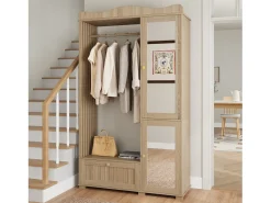 Móvel De Entrada|Merax Guarda-roupa/closet moderno e compacto - 115,5 x 38,5 x 194,5 cm - com espelho + espaço aberto para pendurar roupas + gaveta + 2 portas - MDF - cor natural Natural claro
