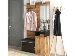 ModernLuxe Hall de Entrada com Espelho e Móvel para Sapatos - Natural & Preto - Espaçoso e Elegante^ Móvel De Entrada