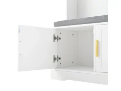 ModernLuxe Hall de entrada moderno - com 6 ganchos e 3 portas - com banco e prateleiras abertas -^ Móvel De Entrada