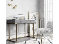 Consola|CosmoLiving by Cosmopolitan Haven | Secretária de computador com prateleira de efeito nogueira Cinzento