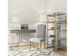 Consola|CosmoLiving by Cosmopolitan Haven | Secretária de computador com prateleira de efeito nogueira Cinzento