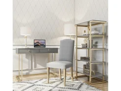 Consola|CosmoLiving by Cosmopolitan Haven | Secretária de computador com prateleira de efeito nogueira Cinzento