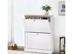 Loft24 Heide | Sapateira com 2 portas basculantes em Wood Look White^ Móvel De Arrumação|Sapateira