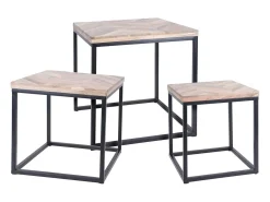 H&S Collection Juego de mesas auxiliares 3 piezas madera de teca^ Mesa De Apoio