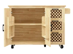 Móvel De Arrumação|Hauss Spole Ilha de cozinha com 2 portas e 3 gavetas, tampo extensível, padrão axadrezado, cor natural. Natural claro