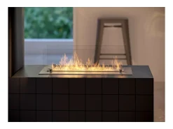 Lareira* Inserção/suporte para queimador de bioetanol 60cm em aço inoxidável com vidros incluídos Cinzento