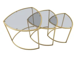 Clearance JOGO DE MESAS DE CENTRO TRIÂNGULO 3 PCS CM Ø 60X50-50X45-40X40 Dourado