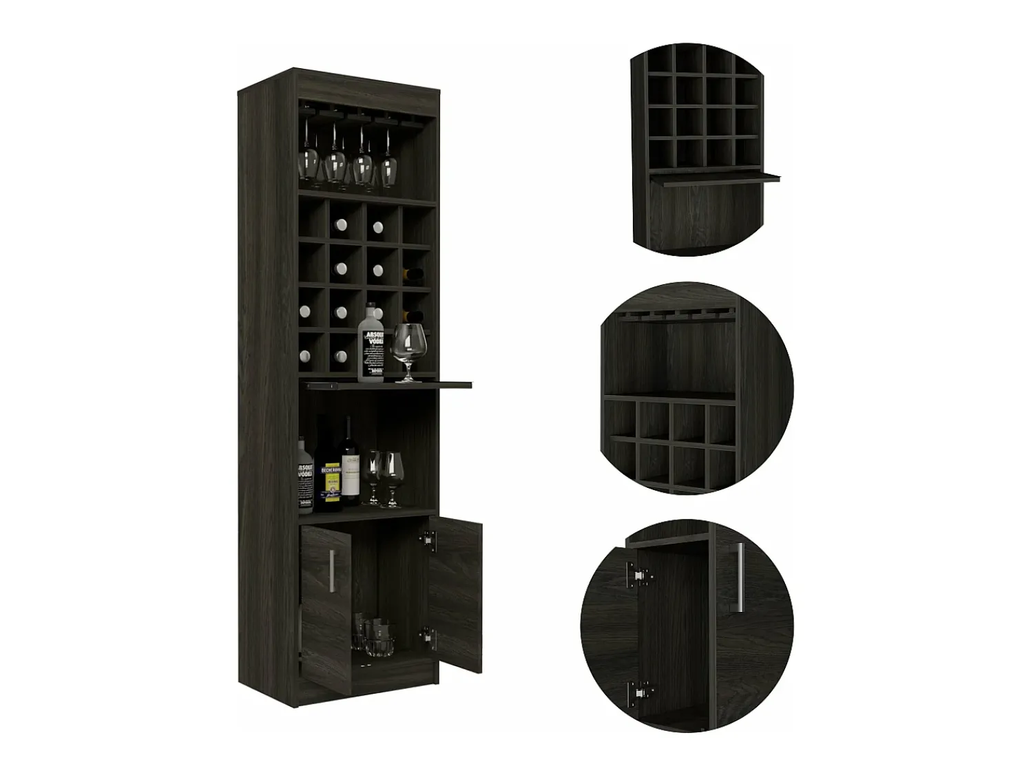 Móvel De Bar*TuHome Kava Espresso Melamine Bar Cabinet with Cup Shelf and Lower Cabinet, 180.6 cm X 51 cm X 34 cm, Multicolor Multicor