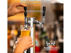 New Kit de Coluna de Cerveja SucceBuy, Kit de Coluna de Cerveja com Duplo Robô, Distribuidor de Cerveja e Bebida de Aço Inoxidável, para Bar Restaurante Prateado
