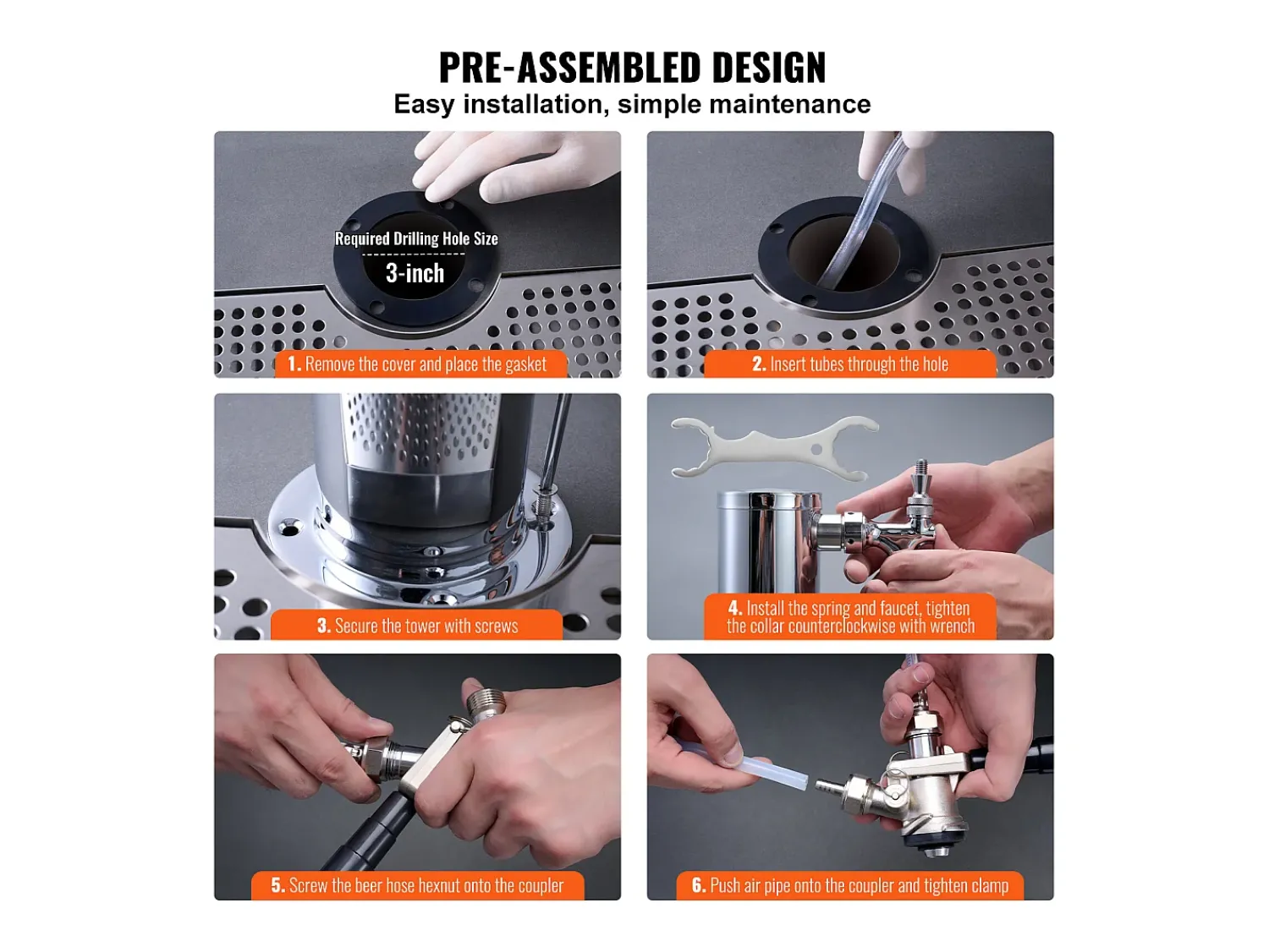 New Kit de Coluna de Cerveja SucceBuy, Kit de Coluna de Cerveja com Duplo Robô, Distribuidor de Cerveja e Bebida de Aço Inoxidável, para Bar Restaurante Prateado