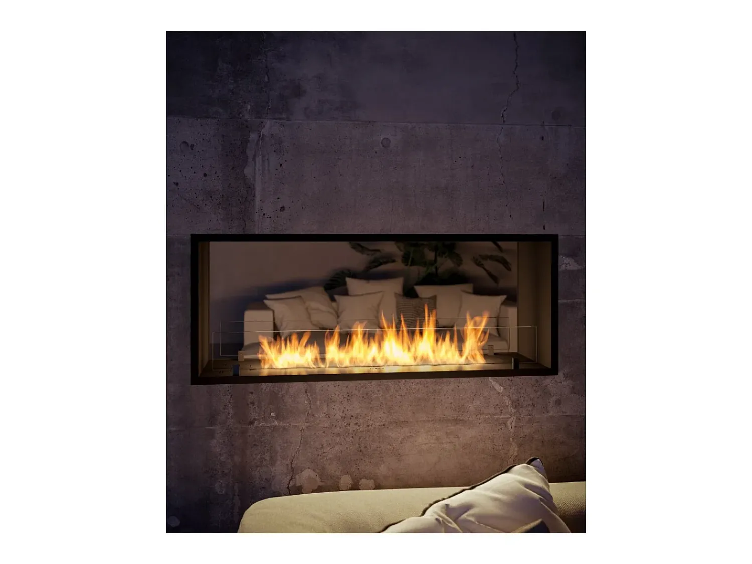 Lareira* Lareira a Bioetanol 2 Lados 1200 Slim Embutida com Duas Frentes - Fosco, com Vidro, Queimador de 4L, Design Moderno Preto