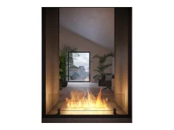 New Lareira a Bioetanol 2 Lados 1000 Slim Vert Embutida com Duas Frentes - Fosco, com Vidro, Queimador de 1L, Design Moderno Preto